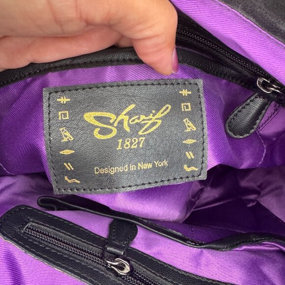 Sharif Gray and Black Shoulder Bag with Silver Accent - Picture 8 of 14